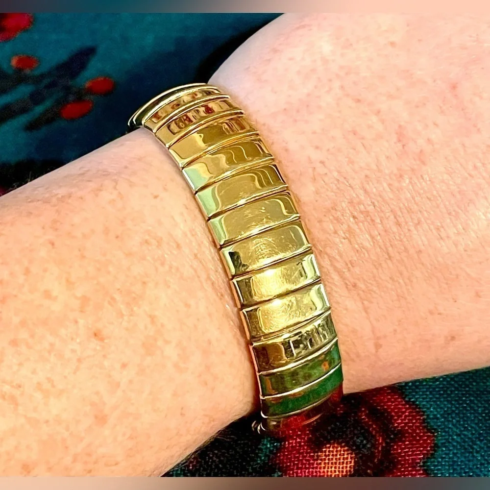 Vintage Monet Gold-Tone Bracelet Link Egyptian Revival Signed Jewelry 1980s EUC